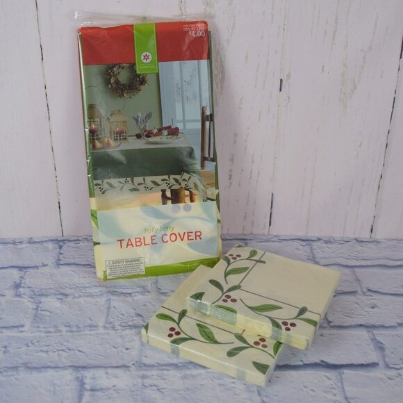 🎯5/$30 Holiday Party Christmas Table Cover Napkins Set Disposable - Picture 1 of 3